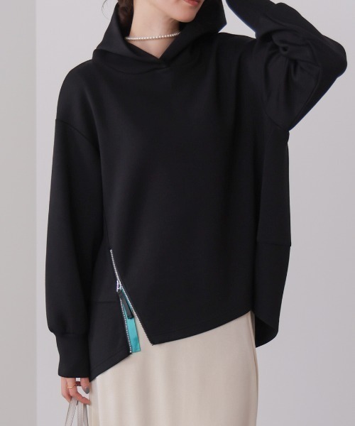 Bou Jeloud(ブージュルード)の「シルキーダンボールコクーンパーカー(パーカー・レディース・ブラック/オフホワイト/グレー・FREE)」の2枚目の写真