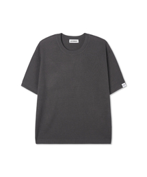リバーシブルラベルワッフル半袖ニットTシャツ_ダークグレー