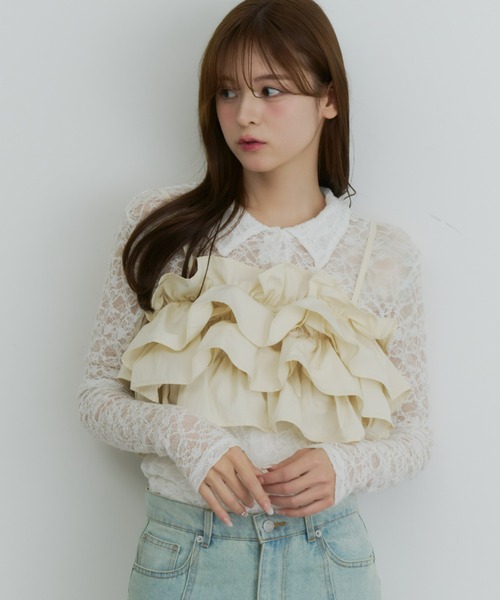 Olu.（オルドット）の「ボリュームフリルビスチェ（キャミソール・レディース・ピンク/アイボリー/ブラック・FREE）」の2枚目の写真