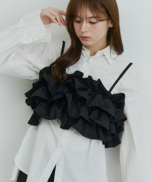 Olu.（オルドット）の「ボリュームフリルビスチェ（キャミソール・レディース・ピンク/アイボリー/ブラック・FREE）」の3枚目の写真