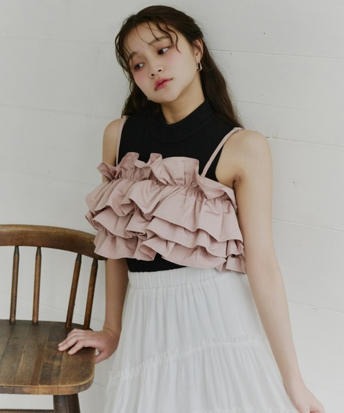 Olu.（オルドット）の「ボリュームフリルビスチェ（キャミソール・レディース・ピンク/アイボリー/ブラック・FREE）」の5枚目の写真