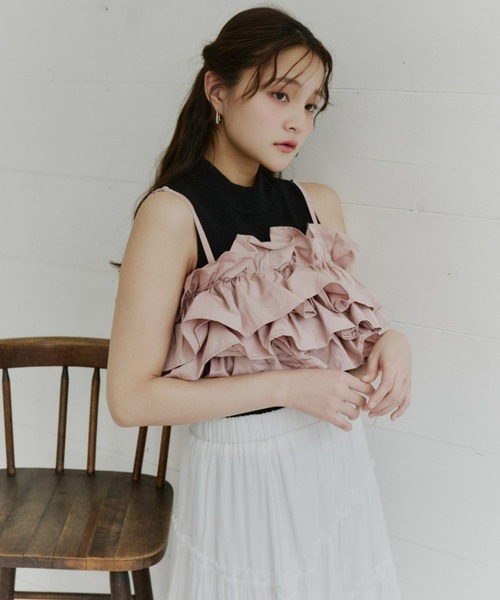 Olu.（オルドット）の「ボリュームフリルビスチェ（キャミソール・レディース・ピンク/アイボリー/ブラック・FREE）」の6枚目の写真