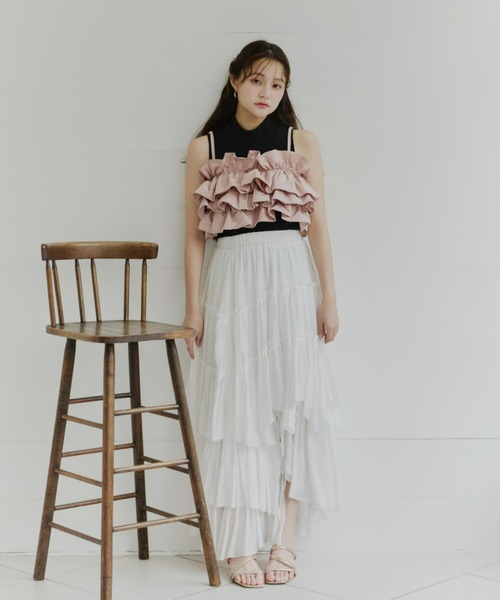 Olu.（オルドット）の「ボリュームフリルビスチェ（キャミソール・レディース・ピンク/アイボリー/ブラック・FREE）」の9枚目の写真