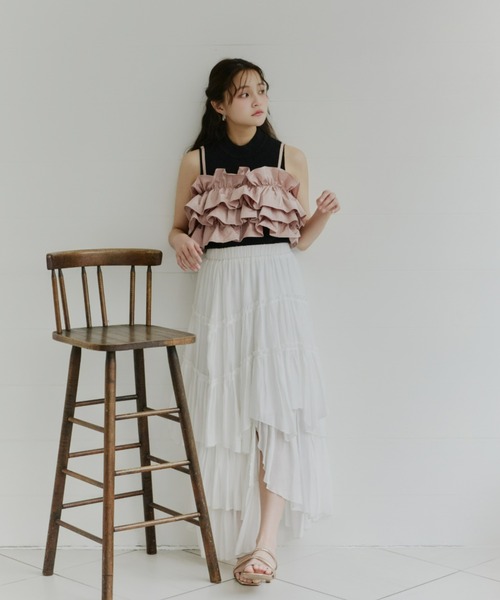 Olu.（オルドット）の「ボリュームフリルビスチェ（キャミソール・レディース・ピンク/アイボリー/ブラック・FREE）」の10枚目の写真