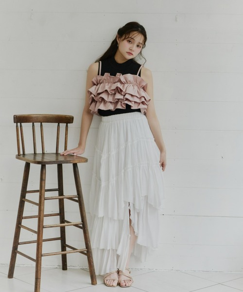 Olu.（オルドット）の「ボリュームフリルビスチェ（キャミソール・レディース・ピンク/アイボリー/ブラック・FREE）」の12枚目の写真
