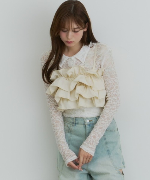 Olu.（オルドット）の「ボリュームフリルビスチェ（キャミソール・レディース・ピンク/アイボリー/ブラック・FREE）」の21枚目の写真