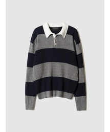 POKER FACE（ポーカーフェイス）の「CABLE RUGBY KNIT GREY/NAVY（ニット/セーター）」