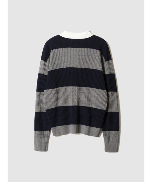 POKER FACE（ポーカーフェイス）の「CABLE RUGBY KNIT GREY/NAVY（ニット/セーター・レディース・その他・48/50）」の2枚目の写真