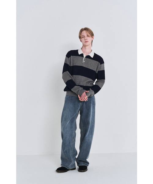 POKER FACE（ポーカーフェイス）の「CABLE RUGBY KNIT GREY/NAVY（ニット/セーター・レディース・その他・48/50）」の3枚目の写真