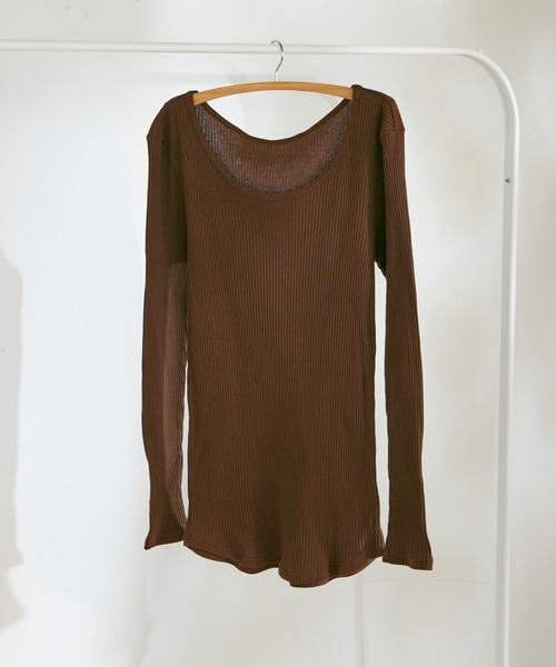 une nana cool（ウンナナクール）の「綿100% リブ編みコットン 長袖シャツ（インナーウェア/肌着・レディース・グレー/テラコッタ/ミント/ダークブラウン・M/L）」の3枚目の写真