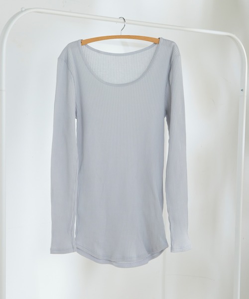 une nana cool（ウンナナクール）の「綿100% リブ編みコットン 長袖シャツ（インナーウェア/肌着・レディース・グレー/テラコッタ/ミント/ダークブラウン・M/L）」の2枚目の写真