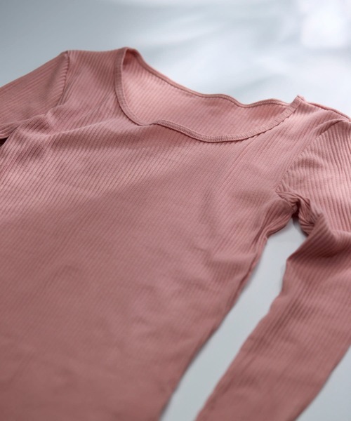 une nana cool（ウンナナクール）の「綿100% リブ編みコットン 長袖シャツ（インナーウェア/肌着・レディース・グレー/テラコッタ/ミント/ダークブラウン・M/L）」の4枚目の写真