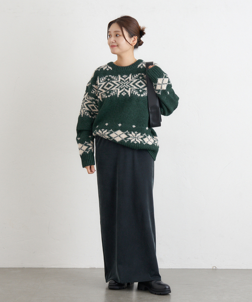 JOURNAL STANDARD（ジャーナルスタンダード）の「ノルディックニット（ニット/セーター・レディース・ブラック/グリーン・FREE）」の4枚目の写真