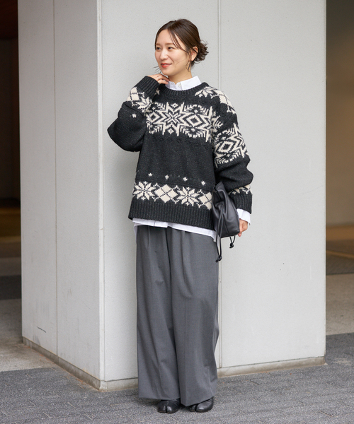 JOURNAL STANDARD（ジャーナルスタンダード）の「ノルディックニット（ニット/セーター・レディース・ブラック/グリーン・FREE）」の5枚目の写真