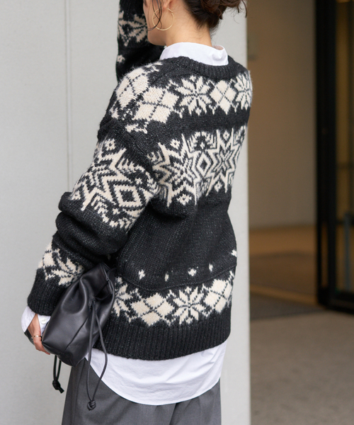 JOURNAL STANDARD（ジャーナルスタンダード）の「ノルディックニット（ニット/セーター・レディース・ブラック/グリーン・FREE）」の7枚目の写真