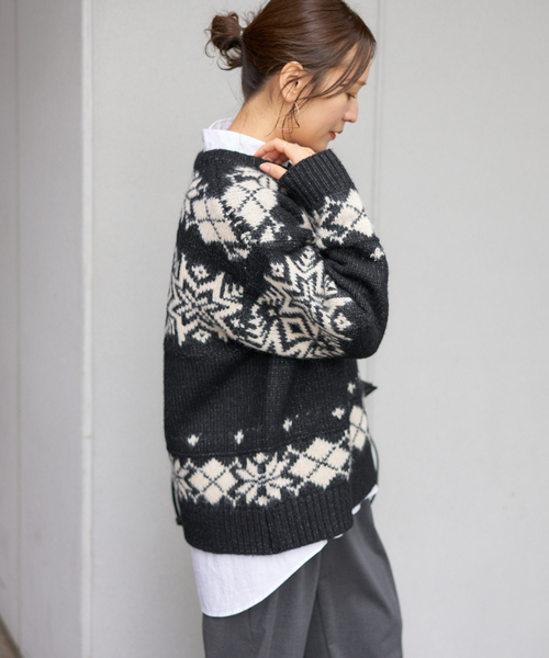 JOURNAL STANDARD（ジャーナルスタンダード）の「ノルディックニット（ニット/セーター・レディース・ブラック/グリーン・FREE）」の8枚目の写真