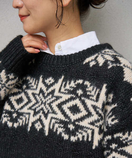 JOURNAL STANDARD（ジャーナルスタンダード）の「ノルディックニット（ニット/セーター・レディース・ブラック/グリーン・FREE）」の10枚目の写真