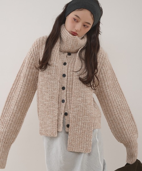 melange knit set cardigan / メランジマフラーニットセット