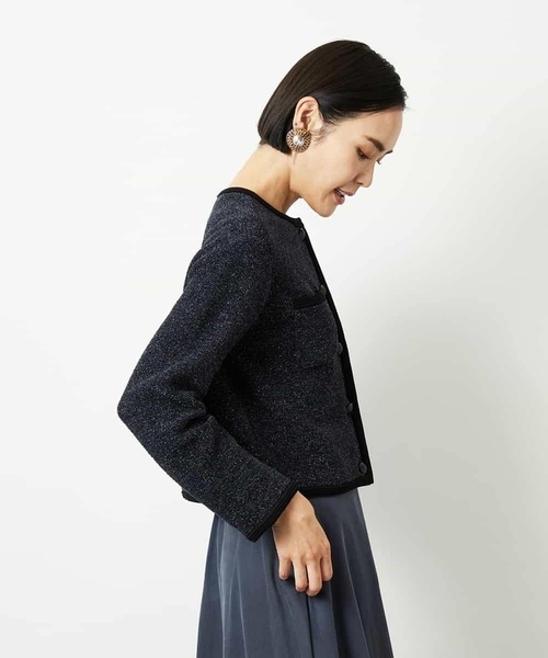 MICHEL KLEIN(ミッシェル・クラン)の「ツィード調モールニットジャケット(カーディガン/ボレロ・レディース・オレンジ系その他/ブラック・38)」の4枚目の写真