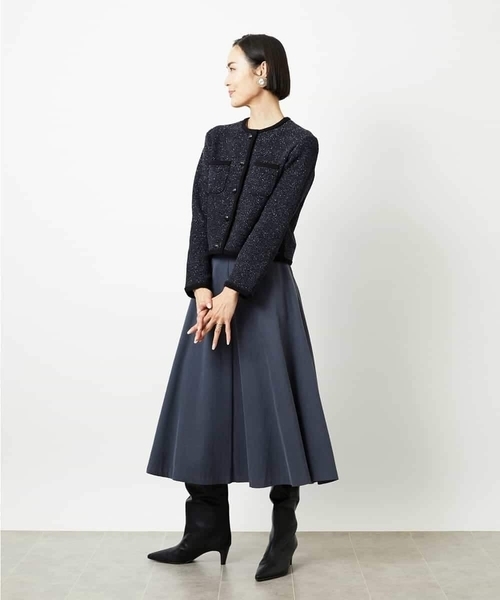 MICHEL KLEIN(ミッシェル・クラン)の「ツィード調モールニットジャケット(カーディガン/ボレロ・レディース・オレンジ系その他/ブラック・38)」の6枚目の写真