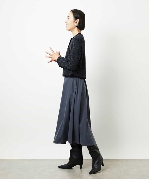 MICHEL KLEIN(ミッシェル・クラン)の「ツィード調モールニットジャケット(カーディガン/ボレロ・レディース・オレンジ系その他/ブラック・38)」の7枚目の写真