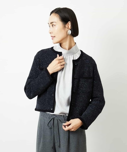 MICHEL KLEIN(ミッシェル・クラン)の「ツィード調モールニットジャケット(カーディガン/ボレロ・レディース・オレンジ系その他/ブラック・38)」の8枚目の写真