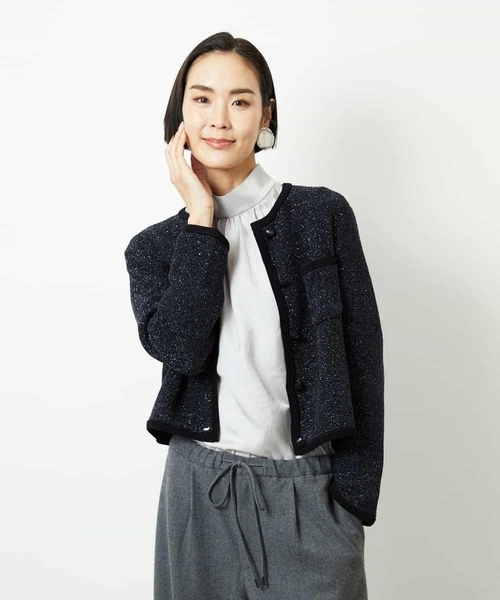 MICHEL KLEIN(ミッシェル・クラン)の「ツィード調モールニットジャケット(カーディガン/ボレロ・レディース・オレンジ系その他/ブラック・38)」の9枚目の写真