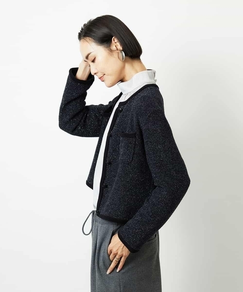MICHEL KLEIN(ミッシェル・クラン)の「ツィード調モールニットジャケット(カーディガン/ボレロ・レディース・オレンジ系その他/ブラック・38)」の10枚目の写真