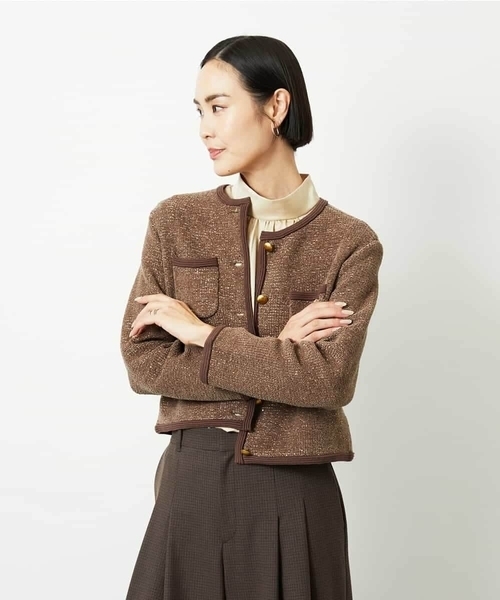 MICHEL KLEIN(ミッシェル・クラン)の「ツィード調モールニットジャケット(カーディガン/ボレロ・レディース・オレンジ系その他/ブラック・38)」の21枚目の写真