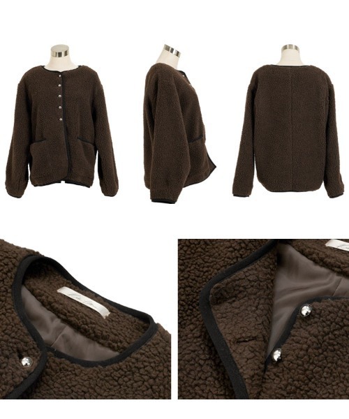 KOBE LETTUCE(コウベレタス)の「パイピングボアジャケットコート(ノーカラーコート・レディース・ブラック/アイボリー/ブラウン・M)」の9枚目の写真