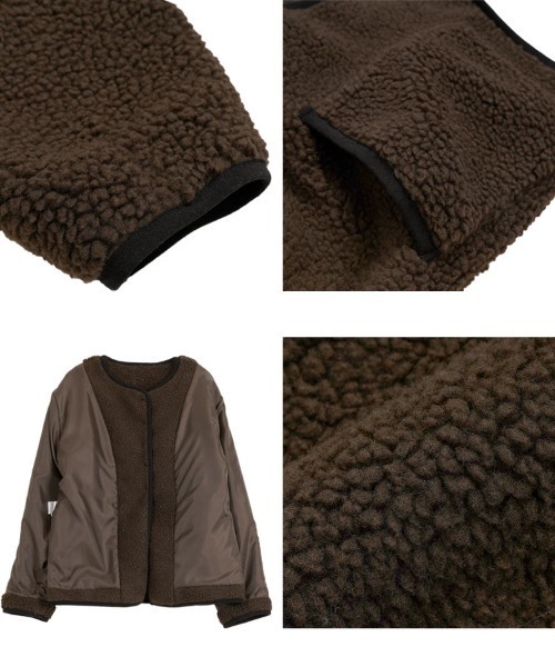 KOBE LETTUCE(コウベレタス)の「パイピングボアジャケットコート(ノーカラーコート・レディース・ブラック/アイボリー/ブラウン・M)」の10枚目の写真