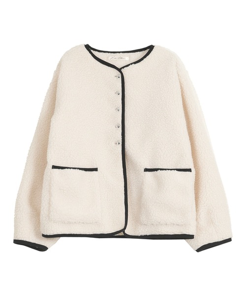 KOBE LETTUCE(コウベレタス)の「パイピングボアジャケットコート(ノーカラーコート・レディース・ブラック/アイボリー/ブラウン・M)」の11枚目の写真