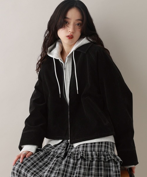 RAGEBLUE(レイジブルー)の「スウェードショートブルゾン(ブルゾン・レディース・ブラウン/ブラック・FREE)」の1枚目の写真