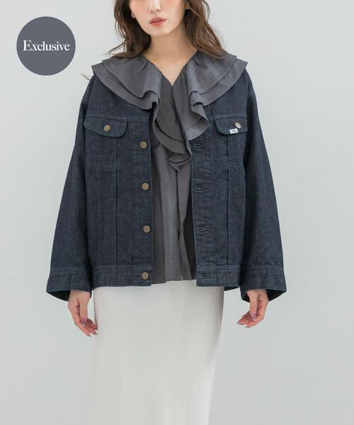 URBAN RESEARCH ROSSO WOMEN(アーバンリサーチ ロッソ)の「『別注』Lee101×ROSSO NOCOLLAR JACKET(デニムジャケット・レディース・インディゴブルー/ワンウォッシュ・FREE)」の1枚目の写真