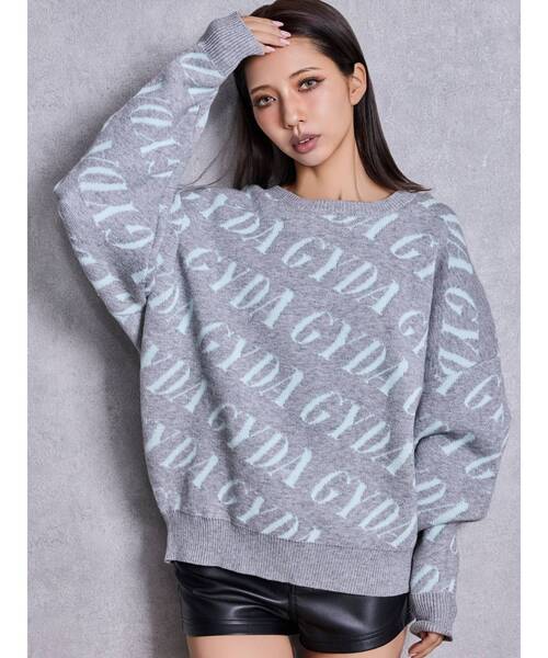GYDA（ジェイダ）の「GYDA SLANT PATTERNニットトップス（ニット/セーター・レディース・グレー/オフホワイト/ブラック・FREE）」の3枚目の写真
