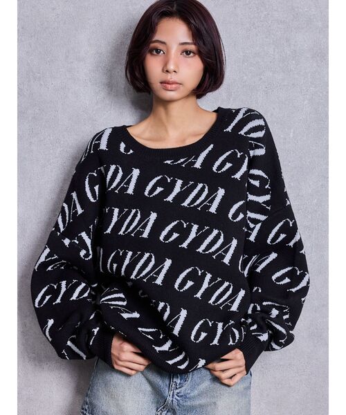 GYDA（ジェイダ）の「GYDA SLANT PATTERNニットトップス（ニット/セーター・レディース・グレー/オフホワイト/ブラック・FREE）」の4枚目の写真