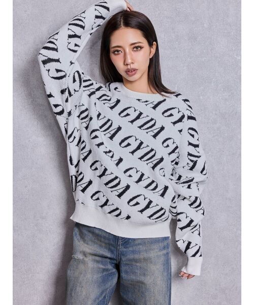 GYDA（ジェイダ）の「GYDA SLANT PATTERNニットトップス（ニット/セーター・レディース・グレー/オフホワイト/ブラック・FREE）」の9枚目の写真