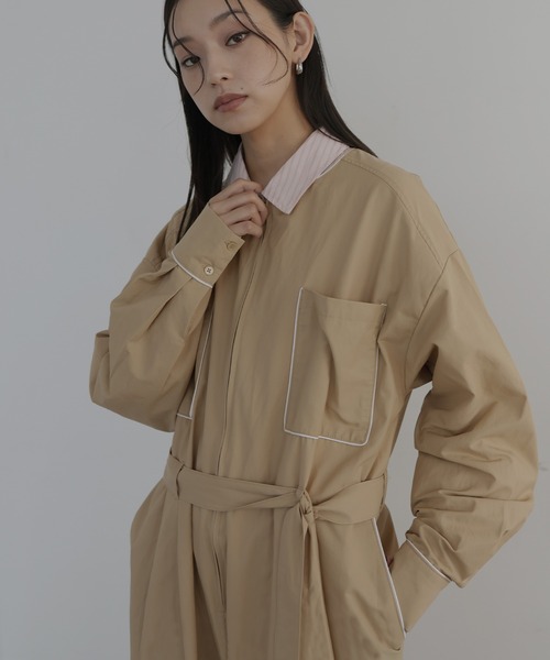 hellam（へラム）の「パイピングジャンプスーツ（サロペット/オーバーオール・レディース・アイボリー/ブラック/ベージュ/ブラウン・FREE）」の4枚目の写真