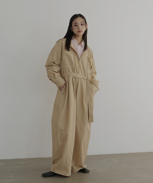 hellam（へラム）の「パイピングジャンプスーツ（サロペット/オーバーオール・レディース・アイボリー/ブラック/ベージュ/ブラウン・FREE）」の5枚目の写真