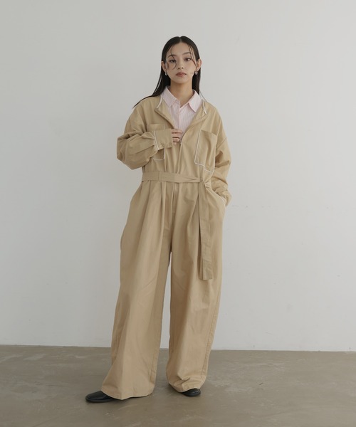 hellam（へラム）の「パイピングジャンプスーツ（サロペット/オーバーオール・レディース・アイボリー/ブラック/ベージュ/ブラウン・FREE）」の11枚目の写真