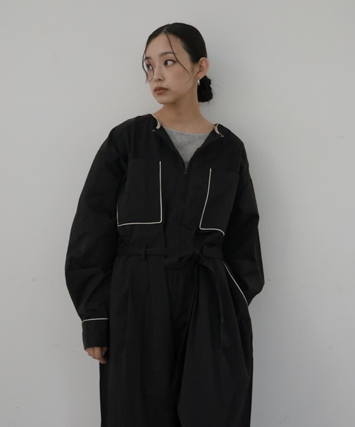 hellam（へラム）の「パイピングジャンプスーツ（サロペット/オーバーオール・レディース・アイボリー/ブラック/ベージュ/ブラウン・FREE）」の19枚目の写真