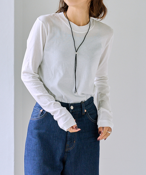 OUTDOOR PRODUCTS（アウトドアプロダクツ）の「追加 ハイツイストジャージークルーネックコンパクトロンTEE（Tシャツ/カットソー・レディース・ホワイト/ブラック/グレー・FREE）」の2枚目の写真