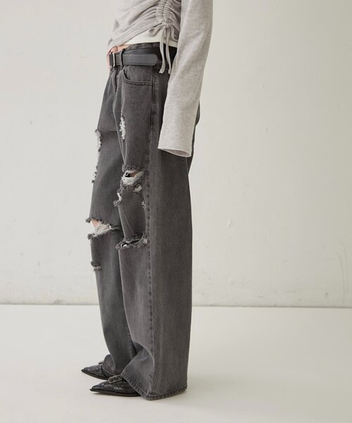 WHO'S WHO gallery(フーズフーギャラリー)の「ボールドダメージデニム(デニムパンツ・レディース・ブラック/ブルー・FREE)」の5枚目の写真