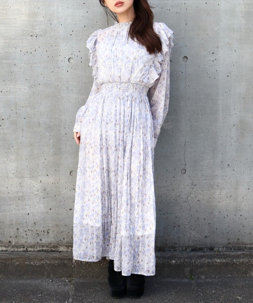 CECIL McBEE（セシルマクビー）の「楊柳花柄フリルプリーツワンピース（ワンピース・レディース・ラベンダー/ブルー/ピンク・MEDIUM）」の3枚目の写真