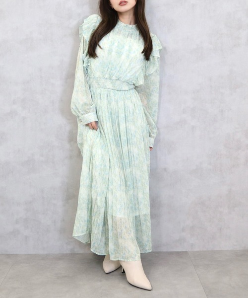 CECIL McBEE（セシルマクビー）の「楊柳花柄フリルプリーツワンピース（ワンピース・レディース・ラベンダー/ブルー/ピンク・MEDIUM）」の2枚目の写真