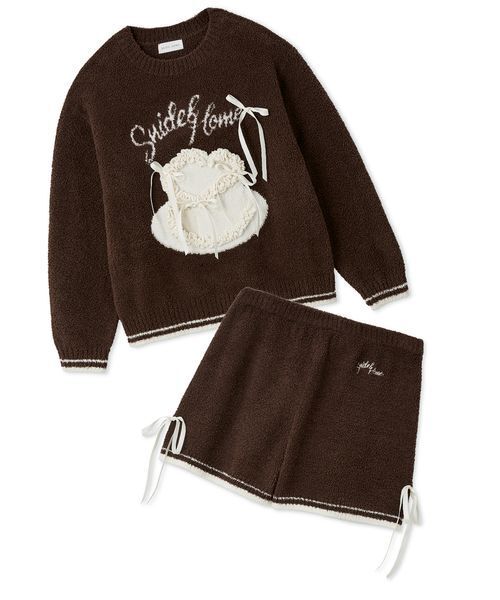 SNIDEL HOME（スナイデルホーム）の「【WEB限定】【セット商品】【Milcrea】リボンケーキジャガードニットプルオーバー＆リボンニットショートパンツSET（ルームウェア/パジャマ・レディース・ブラウン/ピンク/アイボリー/ライトブルー・F）」の2枚目の写真
