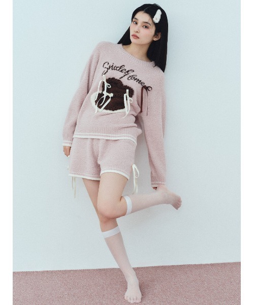 SNIDEL HOME（スナイデルホーム）の「【WEB限定】【セット商品】【Milcrea】リボンケーキジャガードニットプルオーバー＆リボンニットショートパンツSET（ルームウェア/パジャマ・レディース・ブラウン/ピンク/アイボリー/ライトブルー・F）」の7枚目の写真