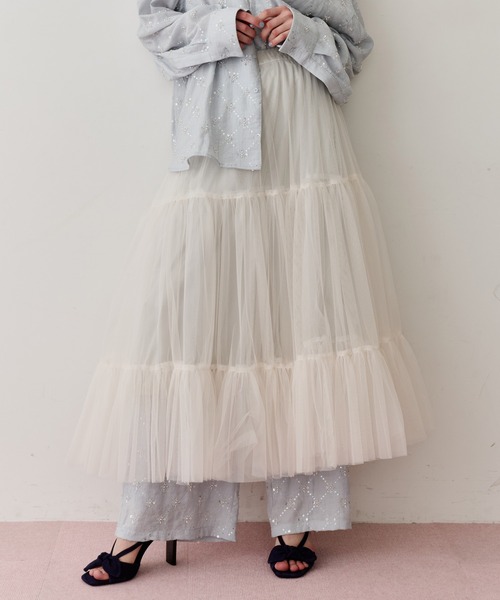 LA BELLE ETUDE(ラベルエチュード)の「楊柳ストライプビーズ刺繍パンツ(その他パンツ・レディース・その他/ライトブルー/ブラック/ホワイト・0/1)」の13枚目の写真