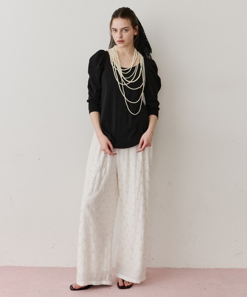 LA BELLE ETUDE(ラベルエチュード)の「楊柳ストライプビーズ刺繍パンツ(その他パンツ・レディース・その他/ライトブルー/ブラック/ホワイト・0/1)」の14枚目の写真