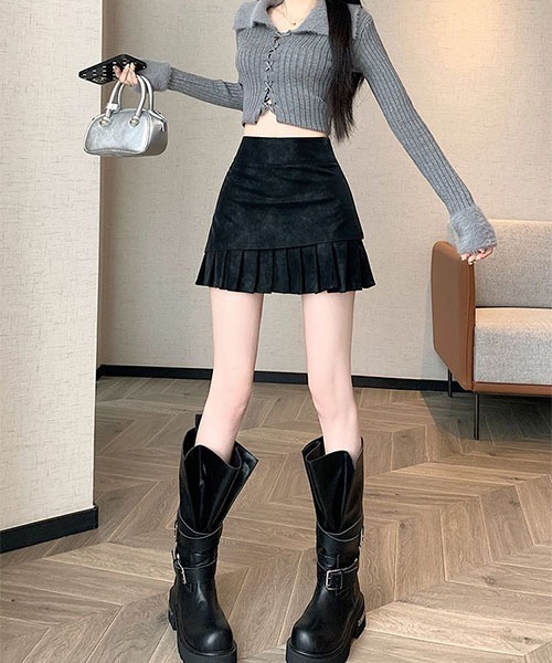 gossip!ロサンゼルス(ゴシップロサンゼルス)の「レイヤリングスエードプリーツ ハイウエストミニスカート レディース(スカート・レディース・ブラウン/ブラック・M/S)」の12枚目の写真